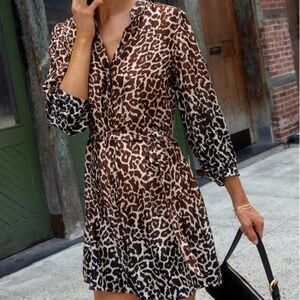 Puff Sleeve Belted Shirt Dress ~ Ombre Leopard